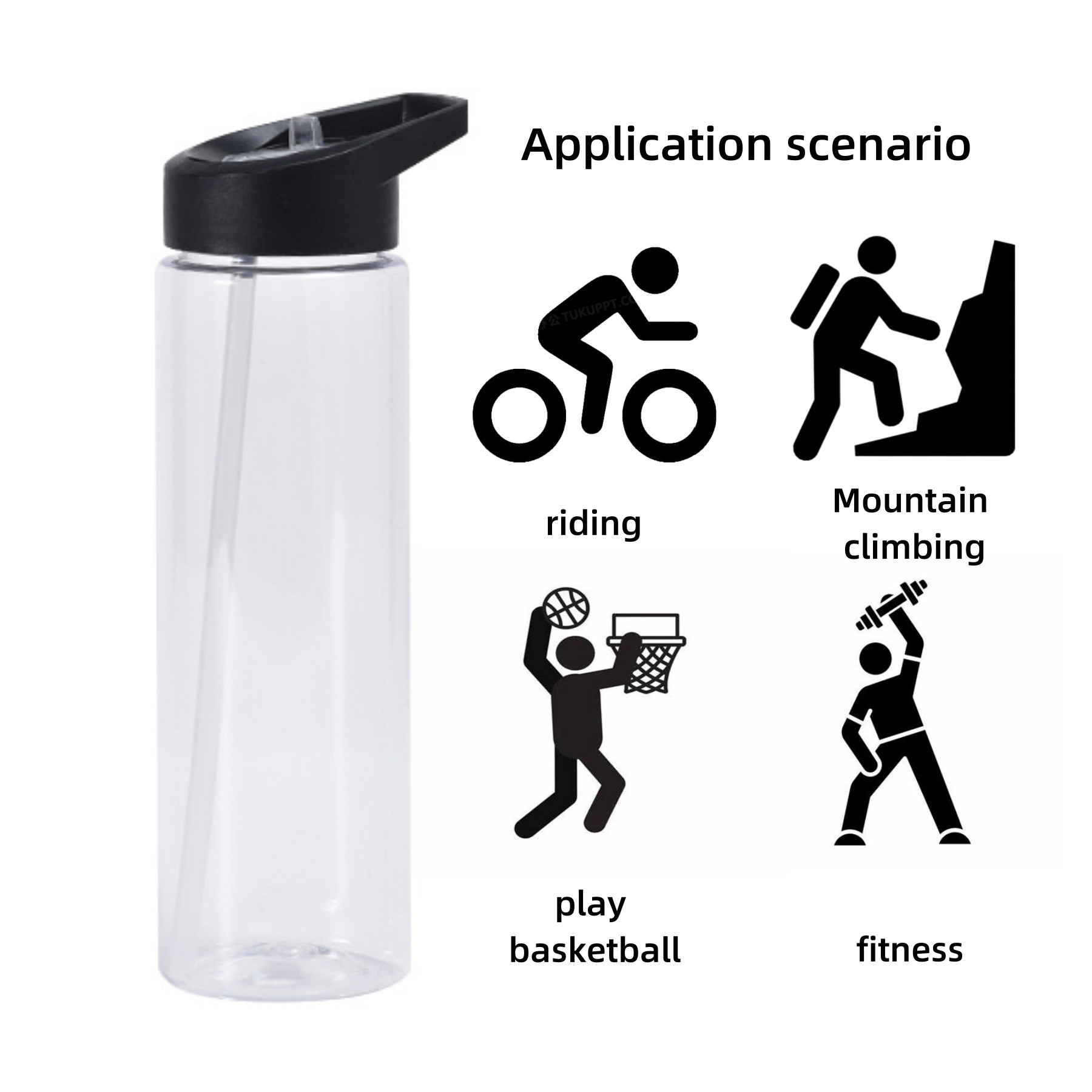 sports water bottles custom logo 23oz plastic juice bottles with Folding pipette crystal clear cheap Wide mouth water bottle