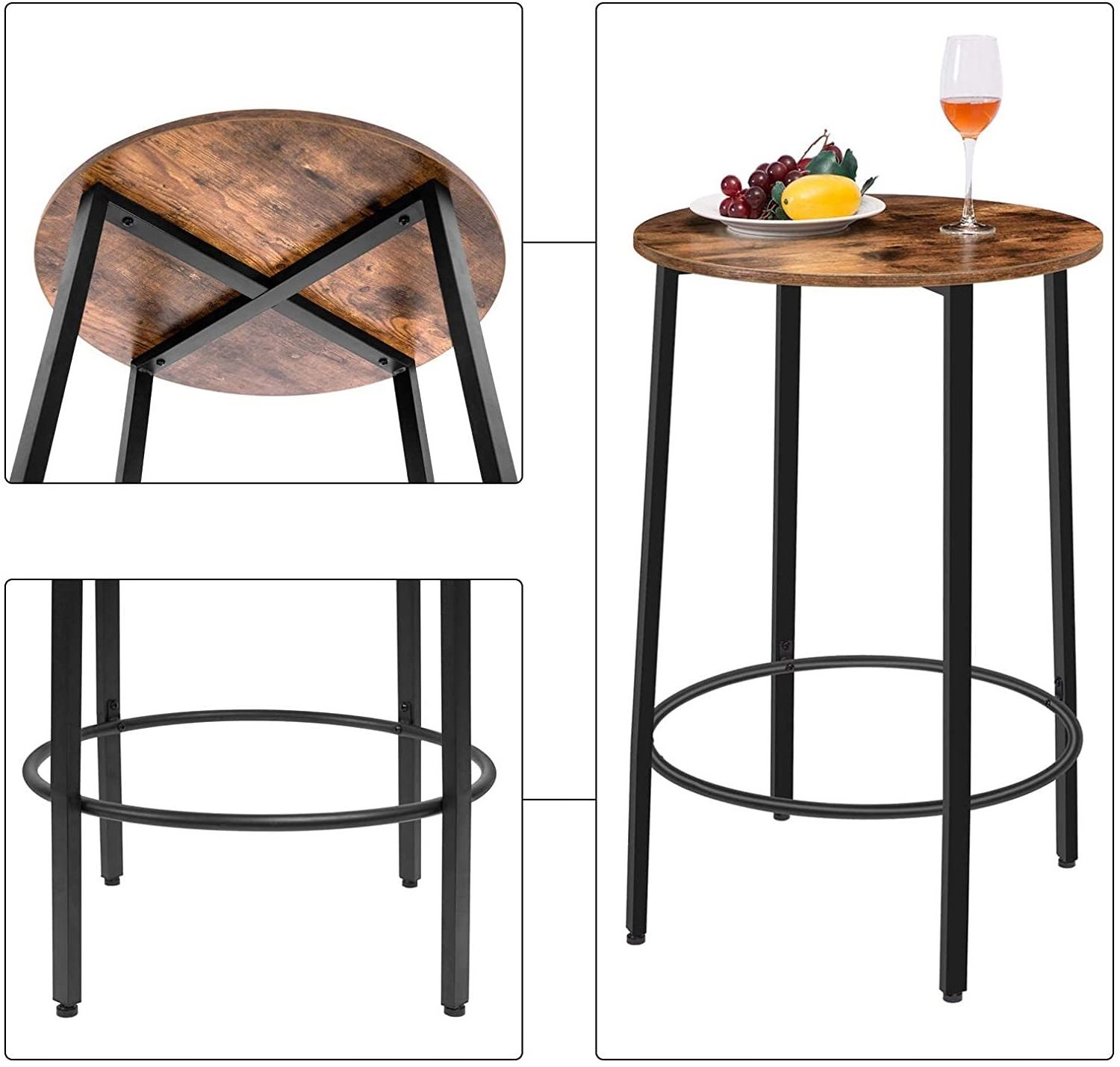 High Industrial Bar Dining Table Set  Tall Counter Height Bar Table with Two Bar Stools and Foot Pads