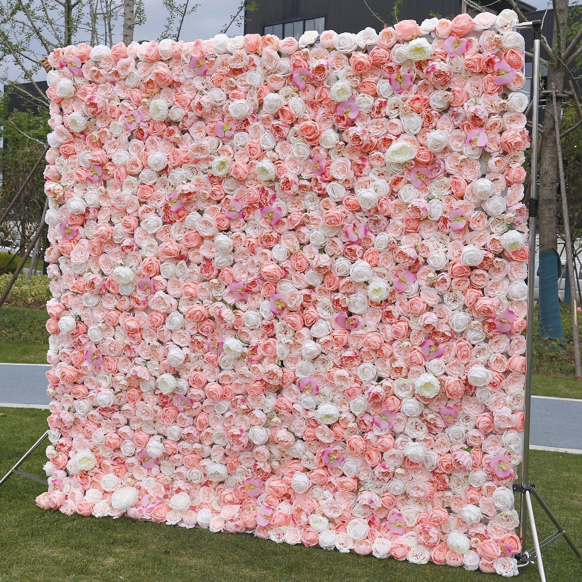 Custom Salon Wedding Hotel Floral Wall Backdrop Decor 3D Roll Up Flowerwall Mat Artificial Silk Peony Rose