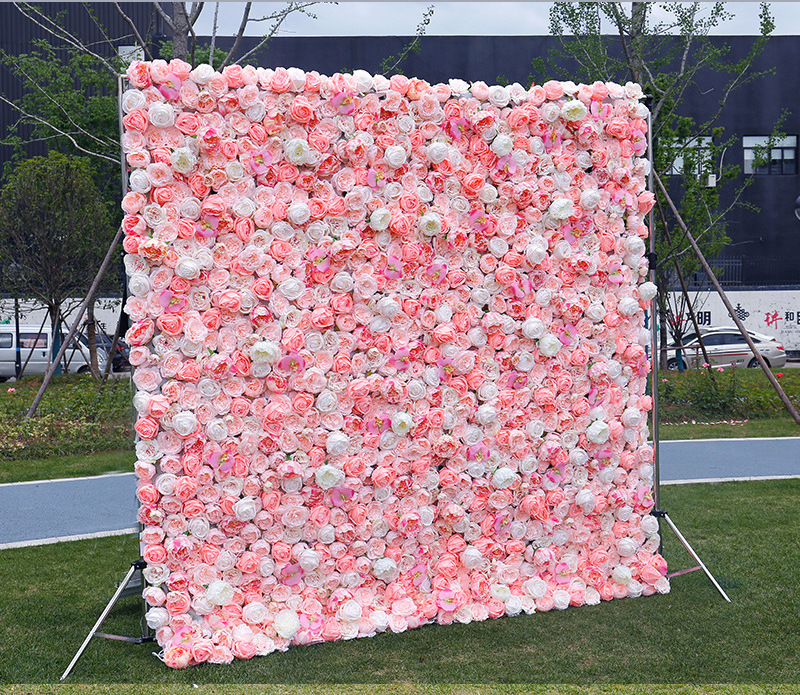 Custom Salon Wedding Hotel Floral Wall Backdrop Decor 3D Roll Up Flowerwall Mat Artificial Silk Peony Rose