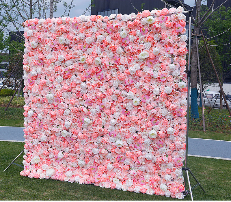 Custom Salon Wedding Hotel Floral Wall Backdrop Decor 3D Roll Up Flowerwall Mat Artificial Silk Peony Rose