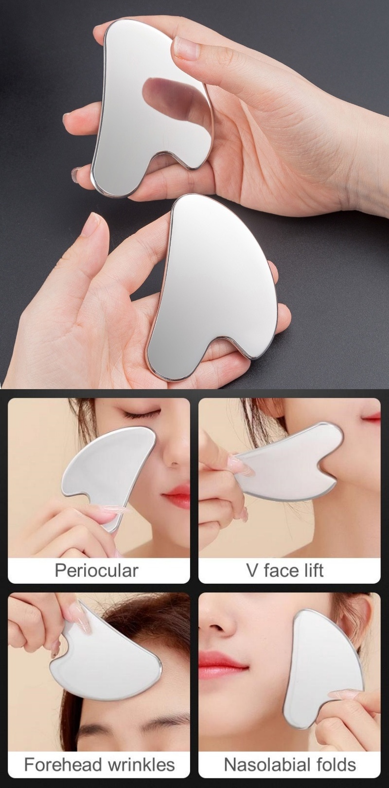 Facial Massage Gua Sha Tool Massager 304 Stainless Steel Roller Guasha Set For Face Lift