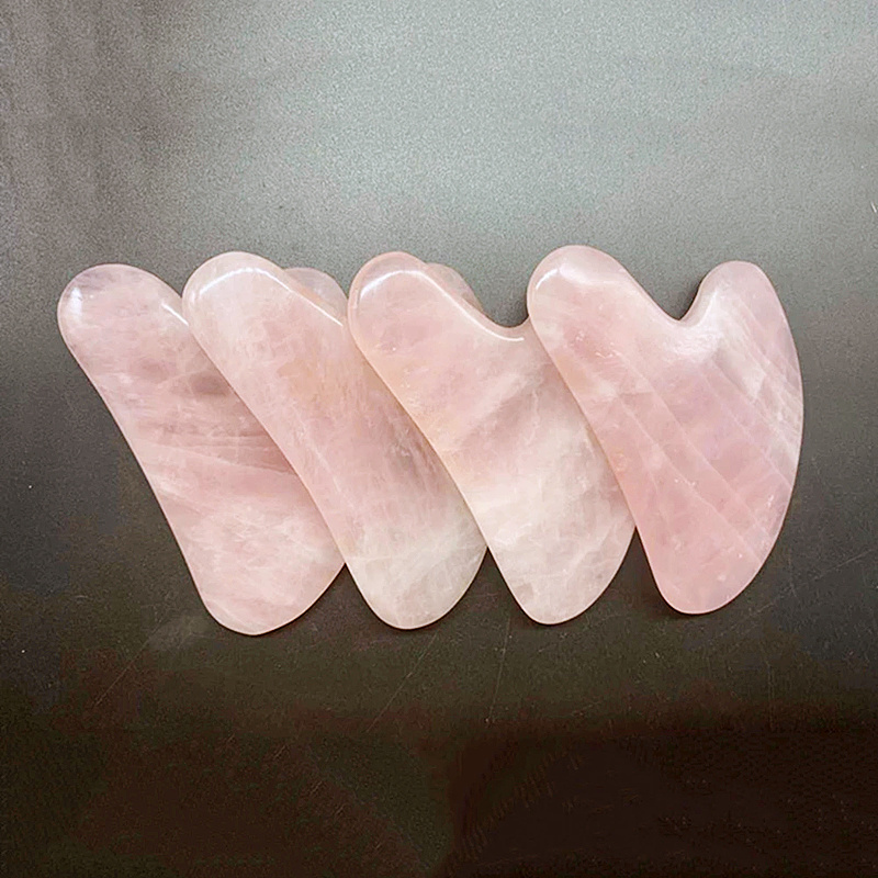 Best Selling Gua Sha Massage Tool Custom Logo  Pink Crystal Rose Quartz Heart Jade Stone Guasha Board