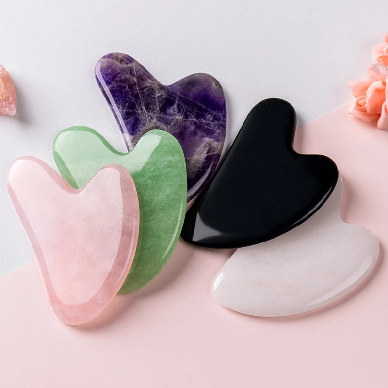 Best Selling Gua Sha Massage Tool Custom Logo  Pink Crystal Rose Quartz Heart Jade Stone Guasha Board