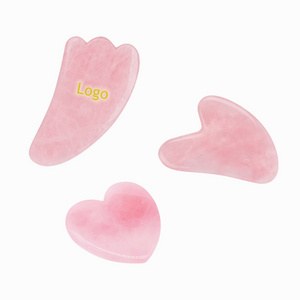 Best Selling Gua Sha Massage Tool Custom Logo  Pink Crystal Rose Quartz Heart Jade Stone Guasha Board