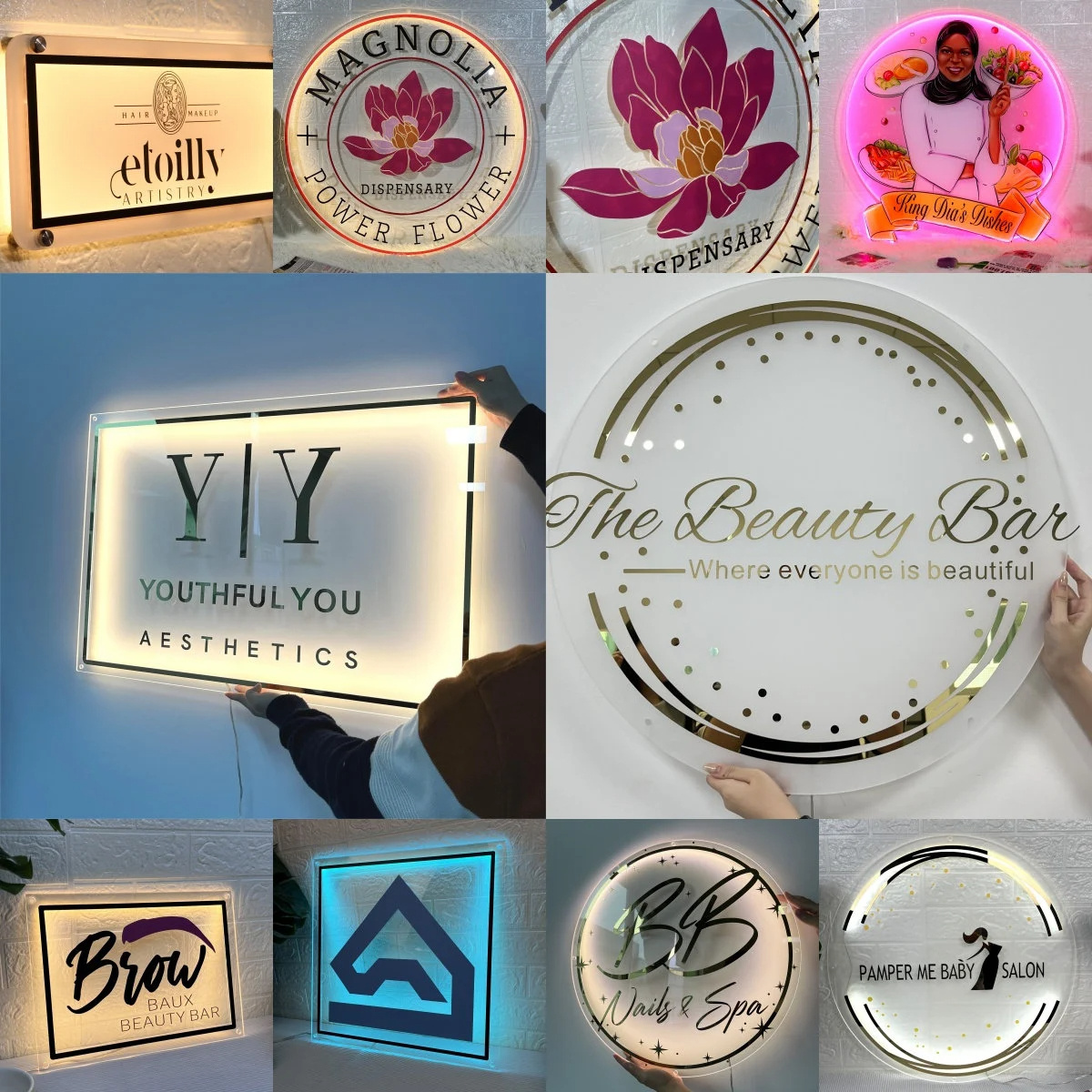 custom wall 3d led shop sign office indoor 3d backlit led business name sign gold metal sign