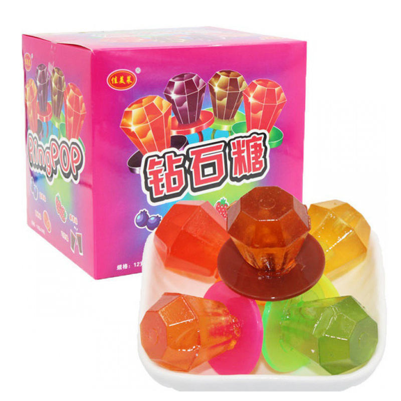 Wholesale Fruit Flavors Diamond Ring Toy Candy finger ring pop candy sweet lollipop hard candy