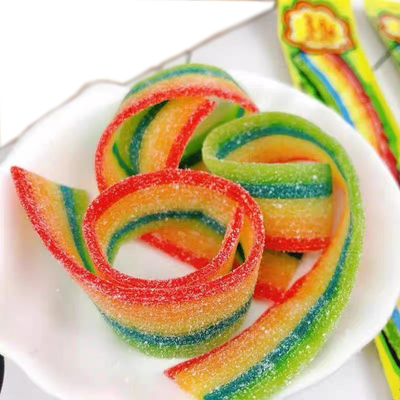 Fruity Rainbow Candy belt sugar coated rainbow gummy candy