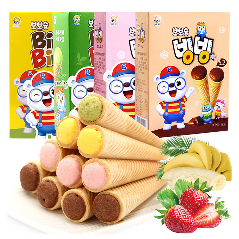 Wholesale Korean Snack Cookies Exotic Snack 53.4g ice cream shape strawberry flavor/chocolate flavor cookies