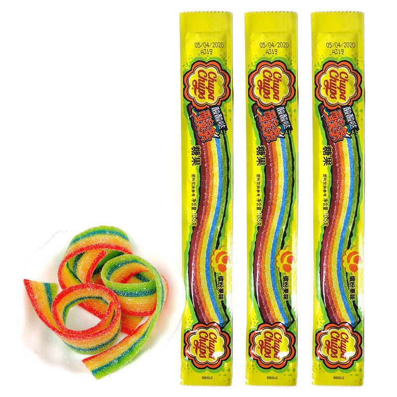 Fruity Rainbow Candy belt sugar coated rainbow gummy candy