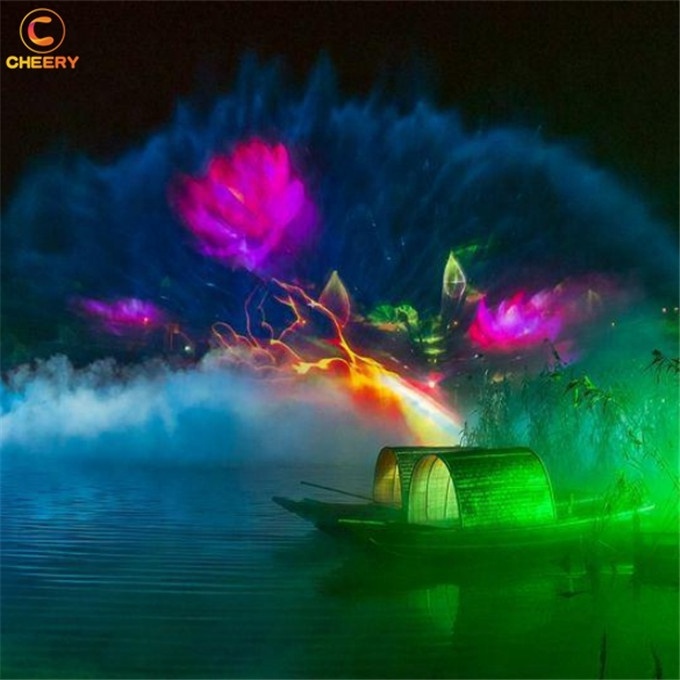 Unique square garden floating lake laser light show movie fountain music water screen for projector