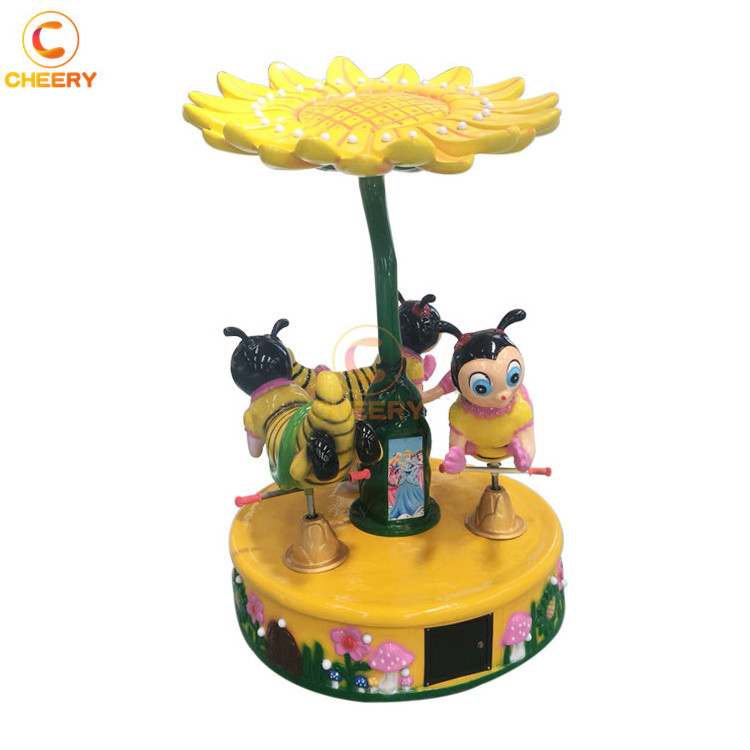 Portable kiddie rides fiberglass miniature merry go round children toy mini indoor carousel for sale