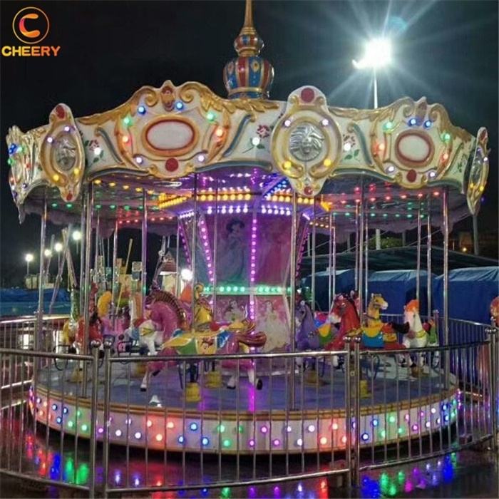 Trailer mounted kids amusement rides foldable simple 12/16 seats carousel mobile fiberglass carousel horses for sale