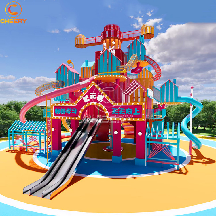 Amusement park rides Stainless steel slide rope net trampoline Spiral slide Flying castle Magic castle double floor trampoline