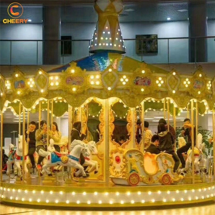 Trailer mounted kids amusement rides foldable simple 12/16 seats carousel mobile fiberglass carousel horses for sale