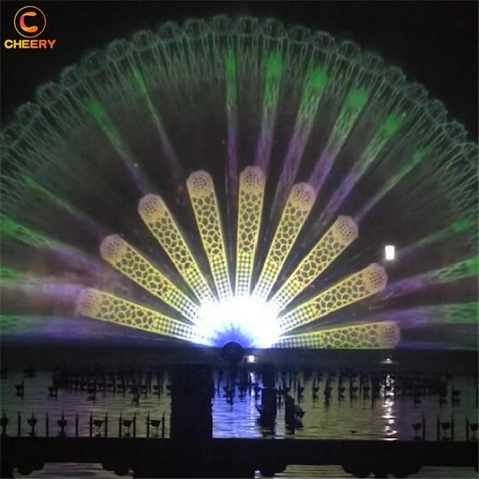 Unique square garden floating lake laser light show movie fountain music water screen for projector