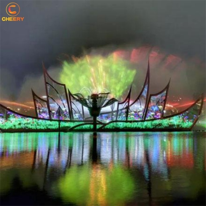 Unique square garden floating lake laser light show movie fountain music water screen for projector