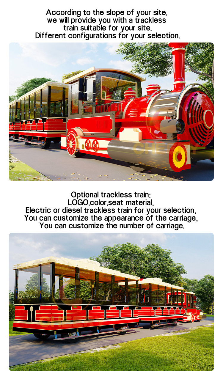 Amusement park product carnival game adults kiddie electric diesel tourist road big trackless train ride