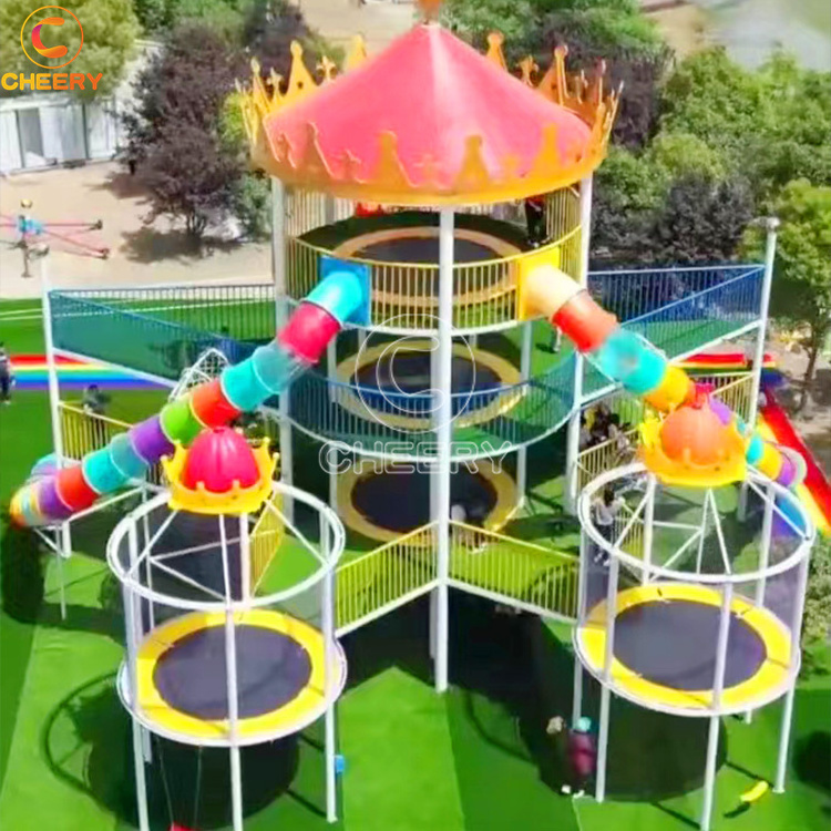 Amusement park rides Stainless steel slide rope net trampoline Spiral slide Flying castle Magic castle double floor trampoline