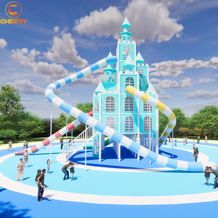 Amusement park rides Stainless steel slide rope net trampoline Spiral slide Flying castle Magic castle double floor trampoline