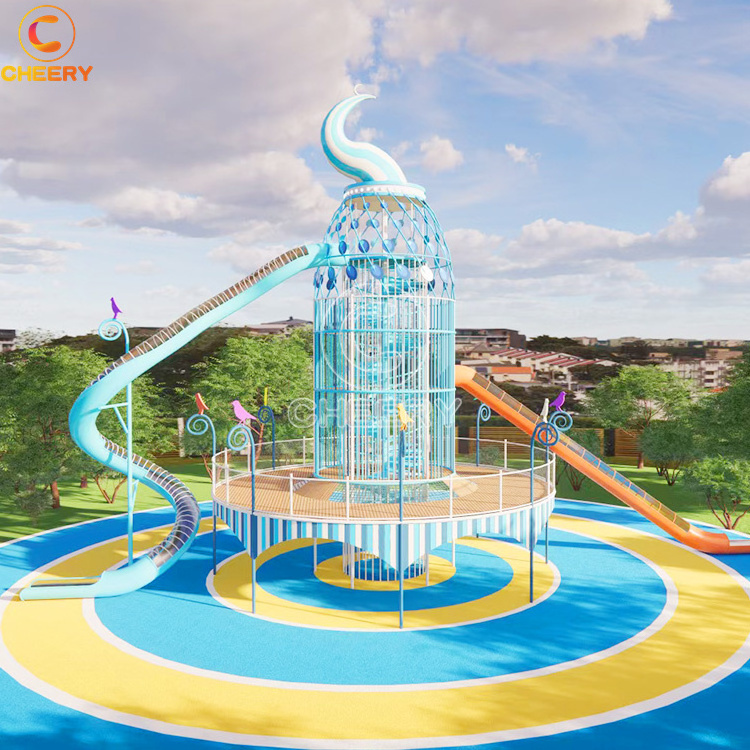 Amusement park rides Stainless steel slide rope net trampoline Spiral slide Flying castle Magic castle double floor trampoline