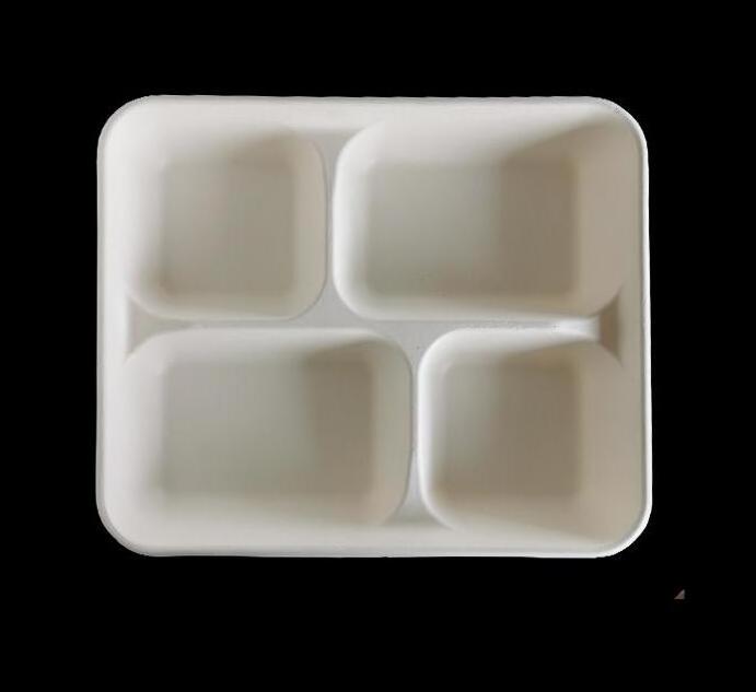 Disposable 5 compartments sugarcane pulp plates Tray Food Container with lids