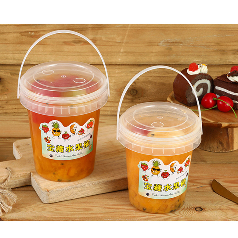 Wholesale Disposable Fruit Container Clear Bucket Cup 32oz Plastic Drink Bucket with Lid