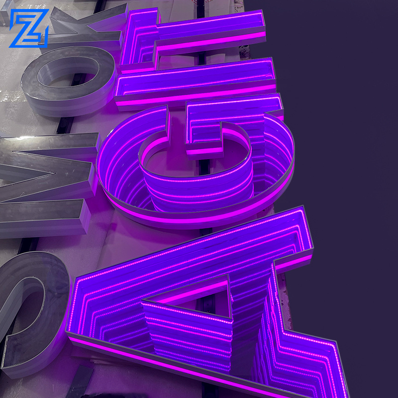 Customized Multi Layer Infinity Neon Mirror Acrylic Abyss Mirror Mini Letters Infinite Neon Sign