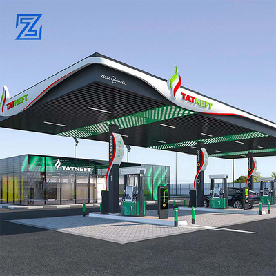 Custom gas station canopy and Design Steel accessories led canopy Frame fuel pump gas station