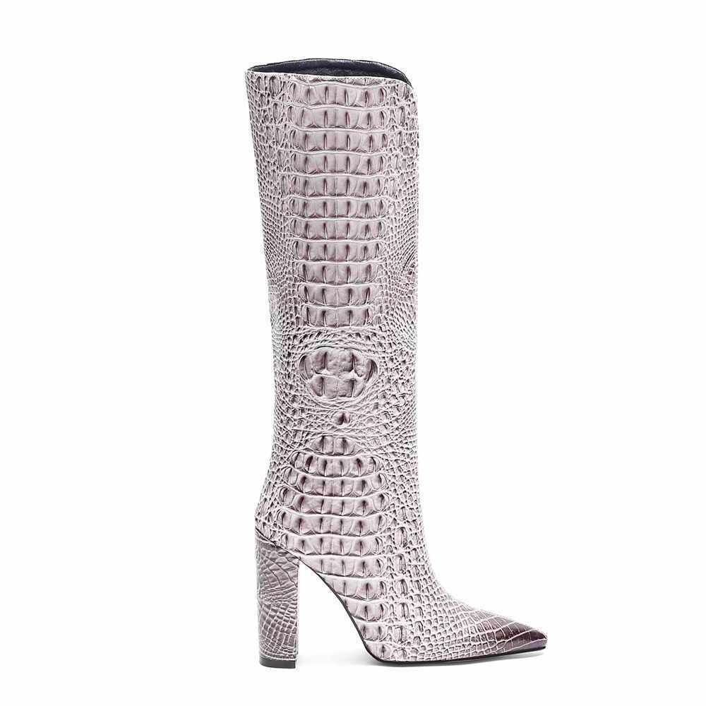 Hot Selling Fashion Women'S Crocodile Skin Knee High Heels Boots Elegant Shoes Slim Ladies Boots for Women