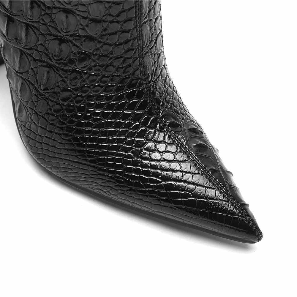 Hot Selling Fashion Women'S Crocodile Skin Knee High Heels Boots Elegant Shoes Slim Ladies Boots for Women