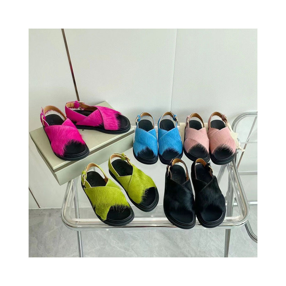 Wholesale Factory Customized GENUINE Leather Women Wool Casual Slippers Fashion Fur Slipper Real Horsehair Slippers Sandals 2024