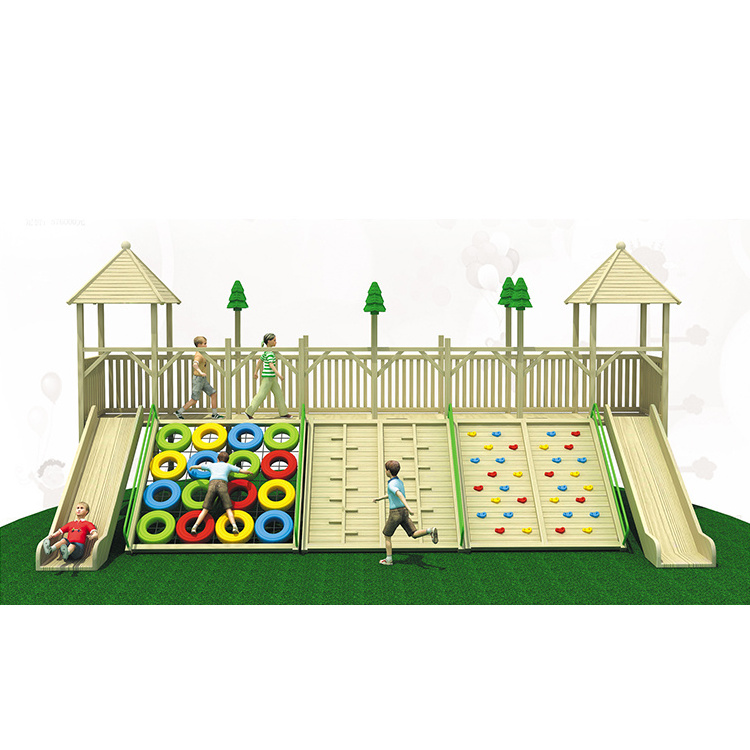 Kids Outdoor Wooden Playground Slide Children Playground Equipment Plastic Slide and Swing