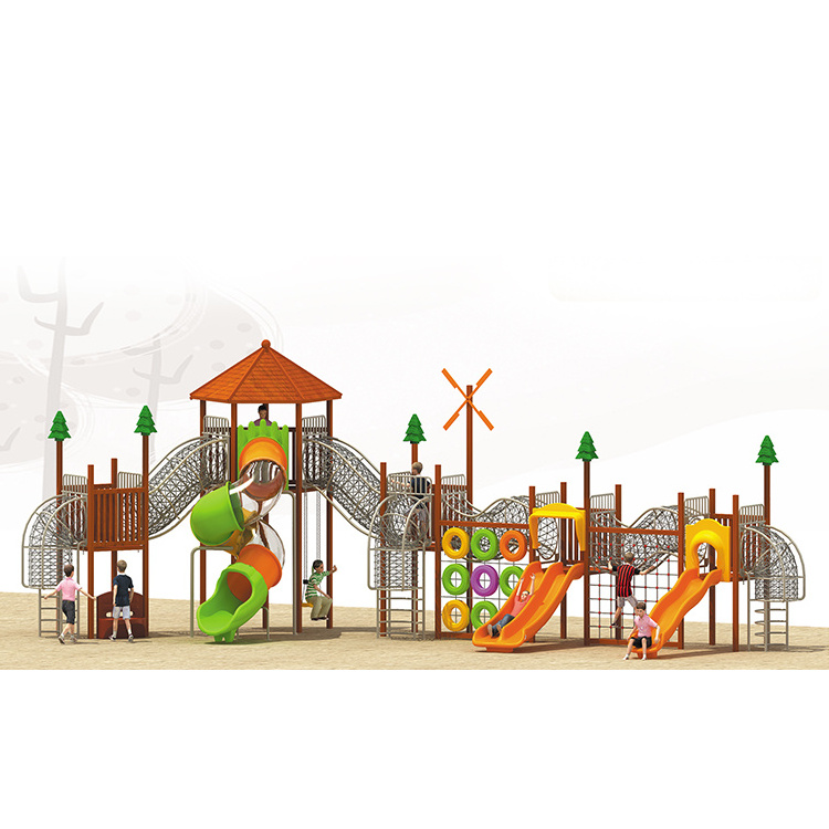 Kids Outdoor Wooden Playground Slide Children Playground Equipment Plastic Slide and Swing