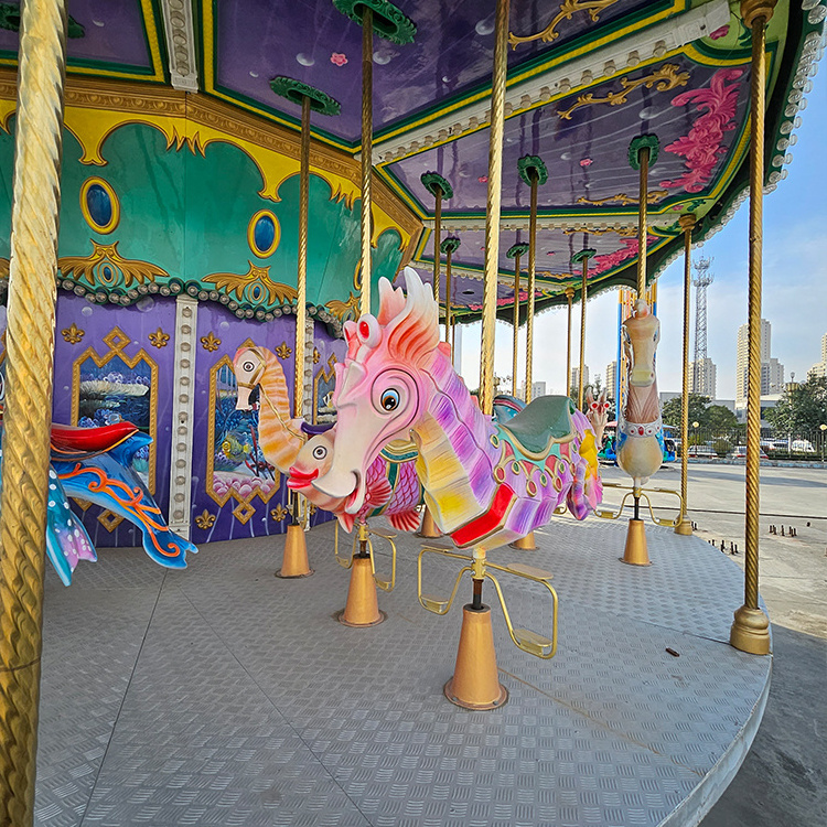 16-Seat Kiddie Electric Merry Go round Carousel Horses Fiberglass Amusement Rides for Home Outdoor Park for Sale