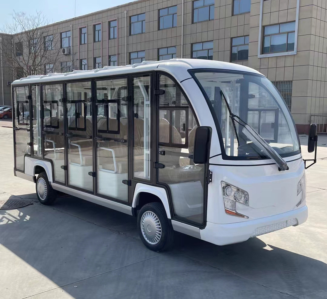 China Factory 14 Seat Children Electric Tourist Road Sightseeing Car Shuttle Mini Bus 14 Passenger Open Electric Sightseeing Bus