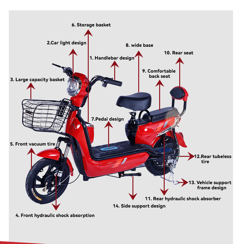 2 Wheel Electric Bike Scooter For Adults Electric Motorcycle Bicycle 350W 500W 600W Cheap Electric Moped With Pedals