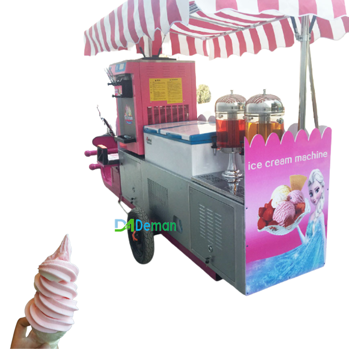 umbrella soft hard ice cream cart cold drinks freezer cooler refrigerator ice cream truck Mobile ice cream making cart