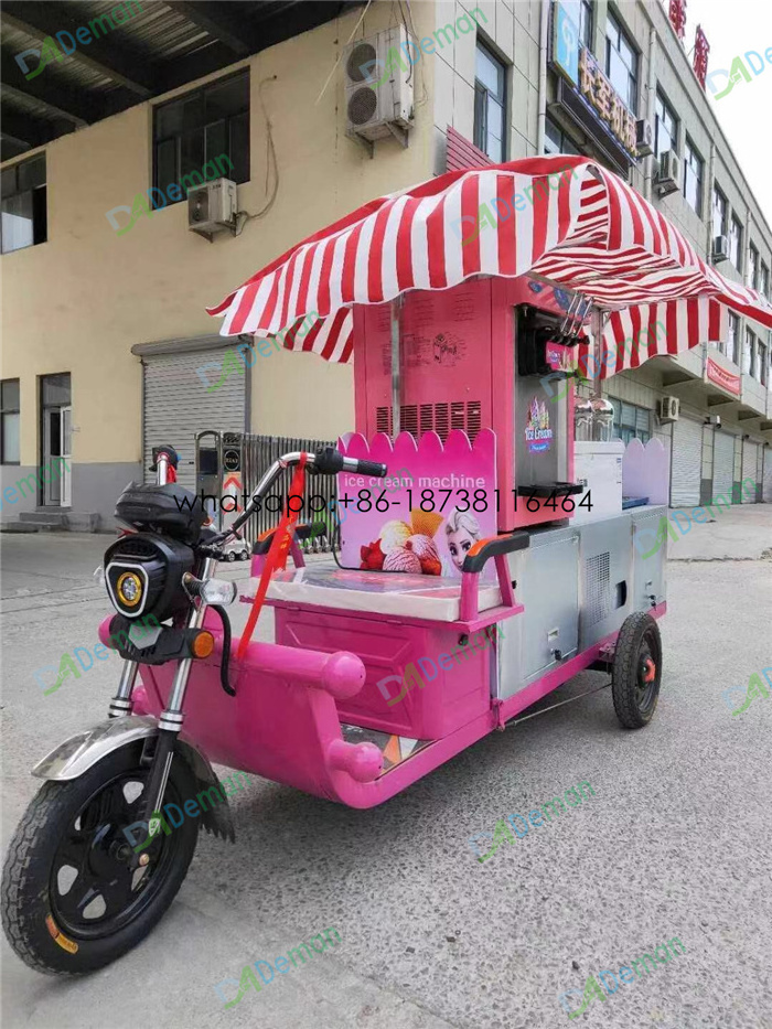 umbrella soft hard ice cream cart cold drinks freezer cooler refrigerator ice cream truck Mobile ice cream making cart