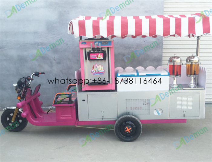 umbrella soft hard ice cream cart cold drinks freezer cooler refrigerator ice cream truck Mobile ice cream making cart