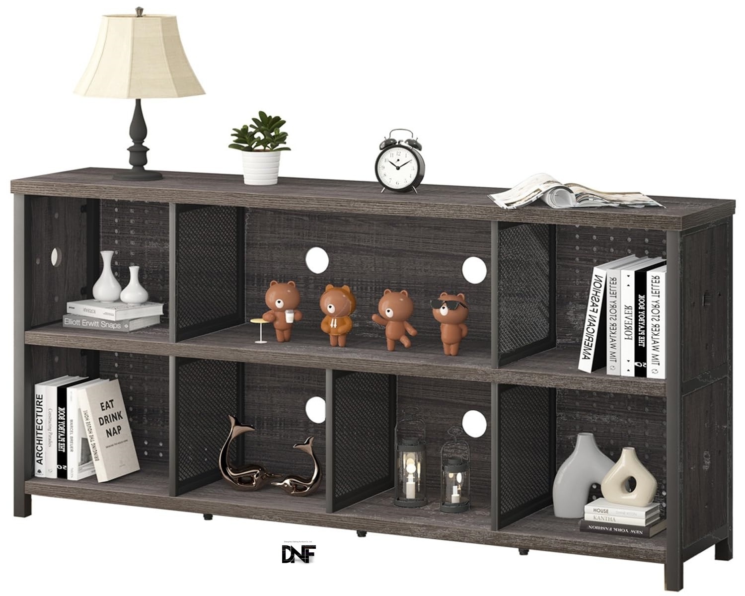 Cube, Modern Bedroom Living Room, Rustic Low Length Wooden Metal Office Cube Shelf,   Storage Bookcase,Wide Bookshelf