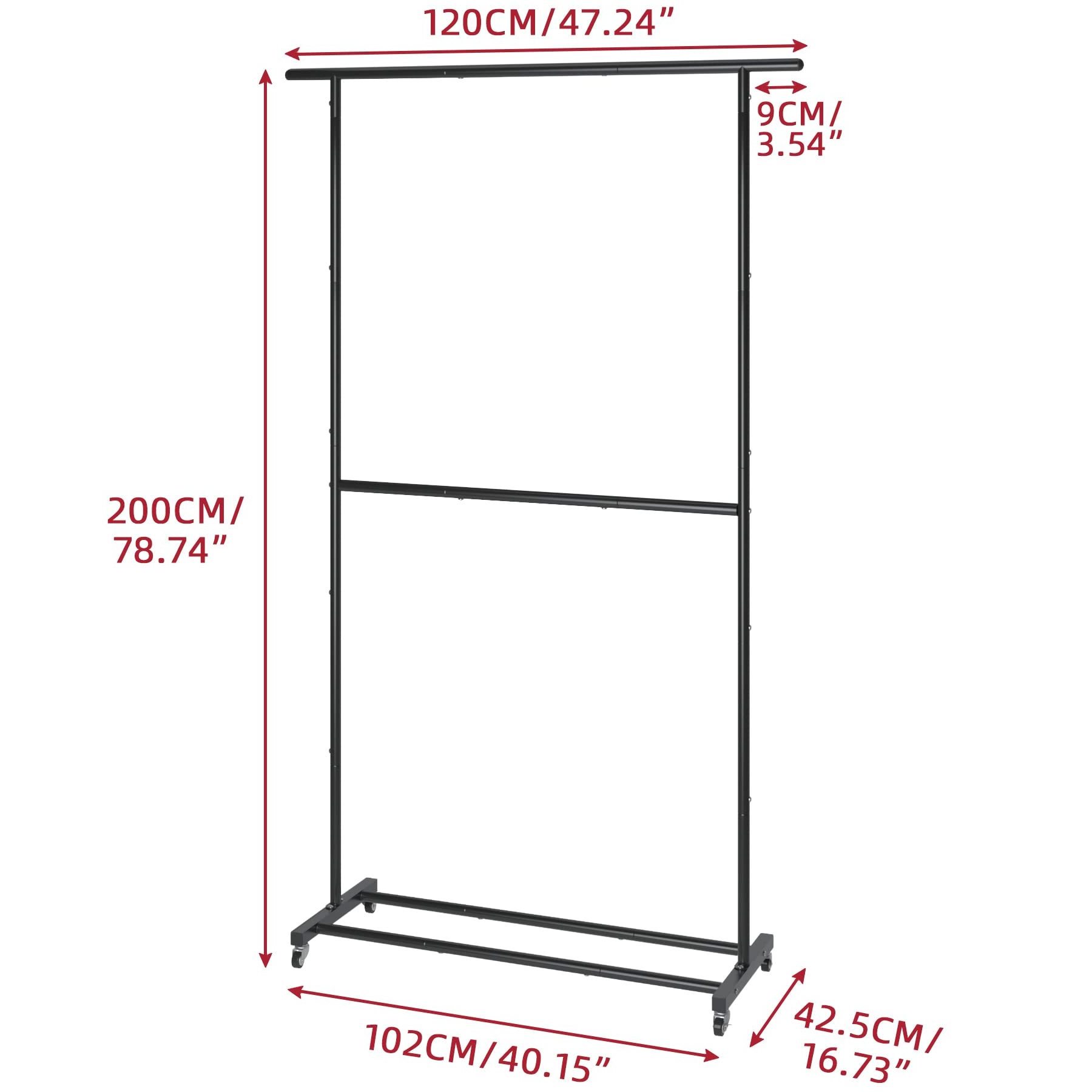 Double Rod Clothing Garment Rack Rolling Clothes Organizer on Wheels for Hanging Clothes Clothing Rack for Hanging Clothes