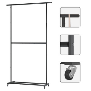 Double Rod Clothing Garment Rack Rolling Clothes Organizer on Wheels for Hanging Clothes Clothing Rack for Hanging Clothes