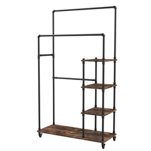 Clothes Rack with Shelves on Wheels Heavy Duty Garment Rack Double Rod Freestanding Rolling Clothing Rack for Hanging Clothes