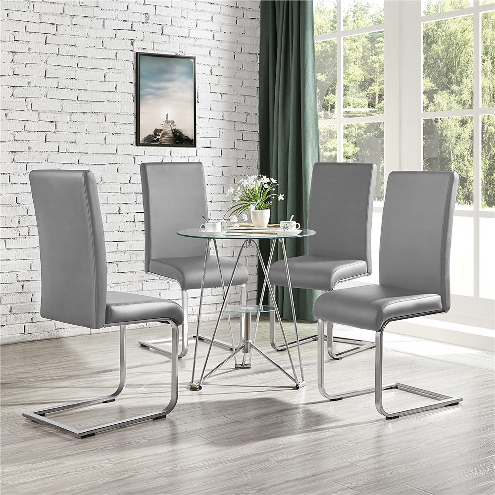 White Dining Living Room Chairs High Back Chairs with PU Leather Surface and Metal Legs for Kitchen Wedding Lounge