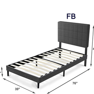 Twin Bed with Upholstered Headboard, Platform Bed Frame with Sturdy Wood Slat Support, Single Bed