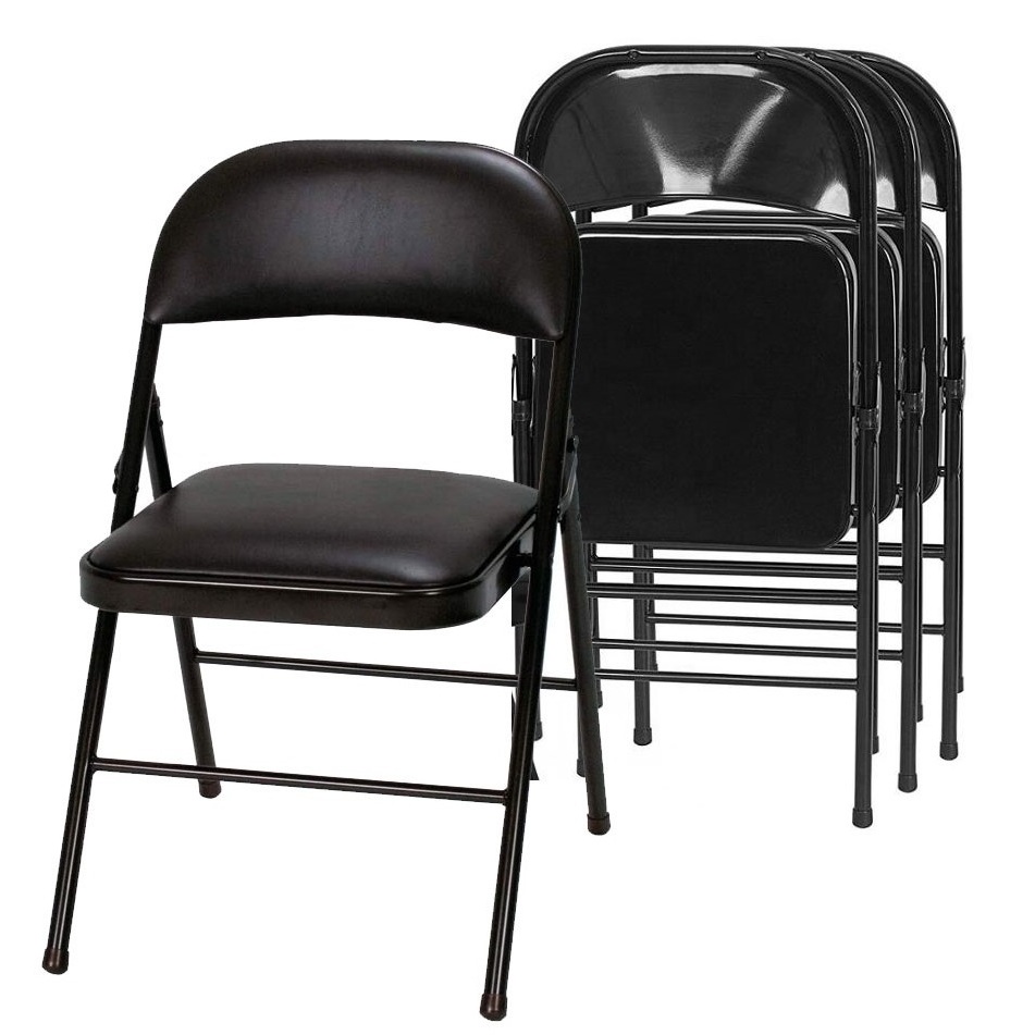 FREE SAMPLE Vinyl Folding Chair Black garden event party used cheap metal folding chair wedding chair