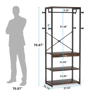 Coat Rack Freestanding with Shelves Industrial Hall Tree with 4 Shelves and 8 Hooks