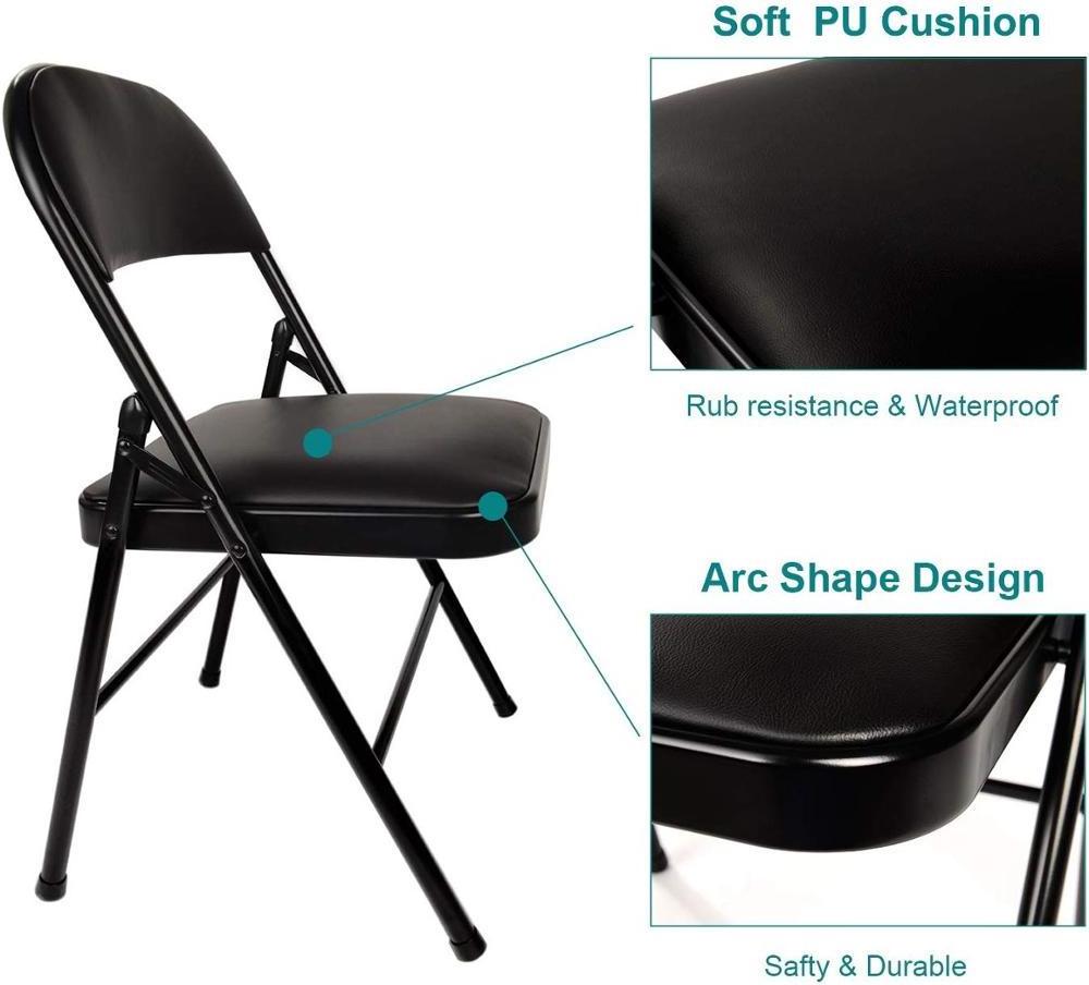 FREE SAMPLE 4-Pack Metal Steel Folding Chair with PU Padded Seats Black