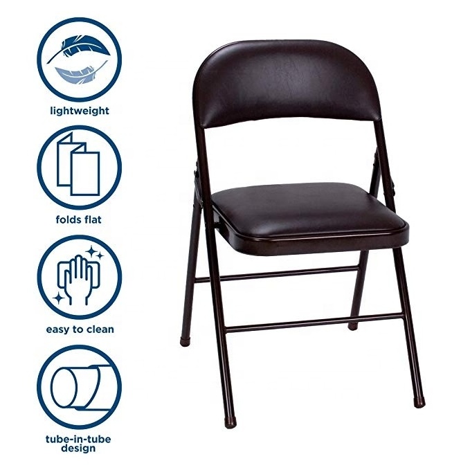 FREE SAMPLE Vinyl Folding Chair Black garden event party used cheap metal folding chair wedding chair